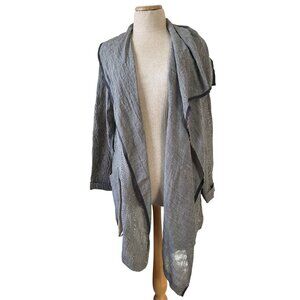 Crea Concept Linen Blend Open Front Jacket Size 38 Gray With Black Trim Made In
